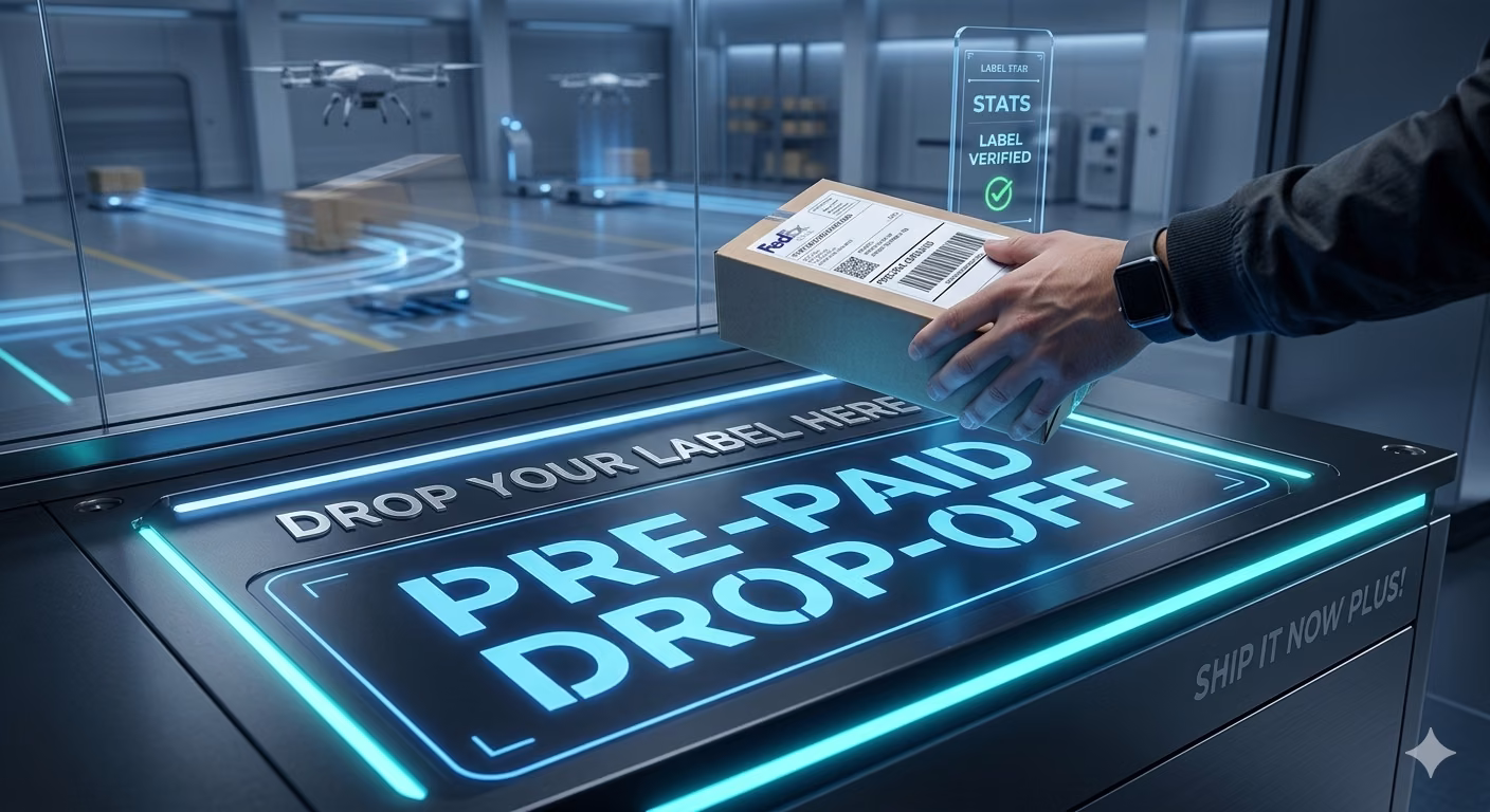 Prepaid shipping label package drop-off